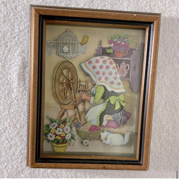 Vintage  Teri-Tots Spinning Wheel Paper Tole 3D Art - Picture 8 of 8